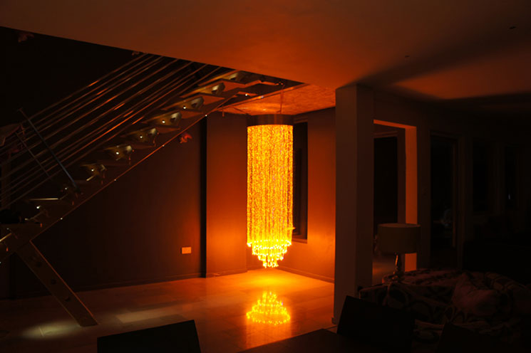 orange colored fiber optic chandelier